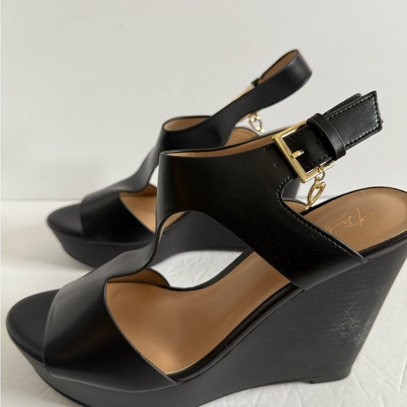 NWOT Black Wedge Heel Platform Sandals with Ankle Straps Size 9.5 - Picture 2 of 13